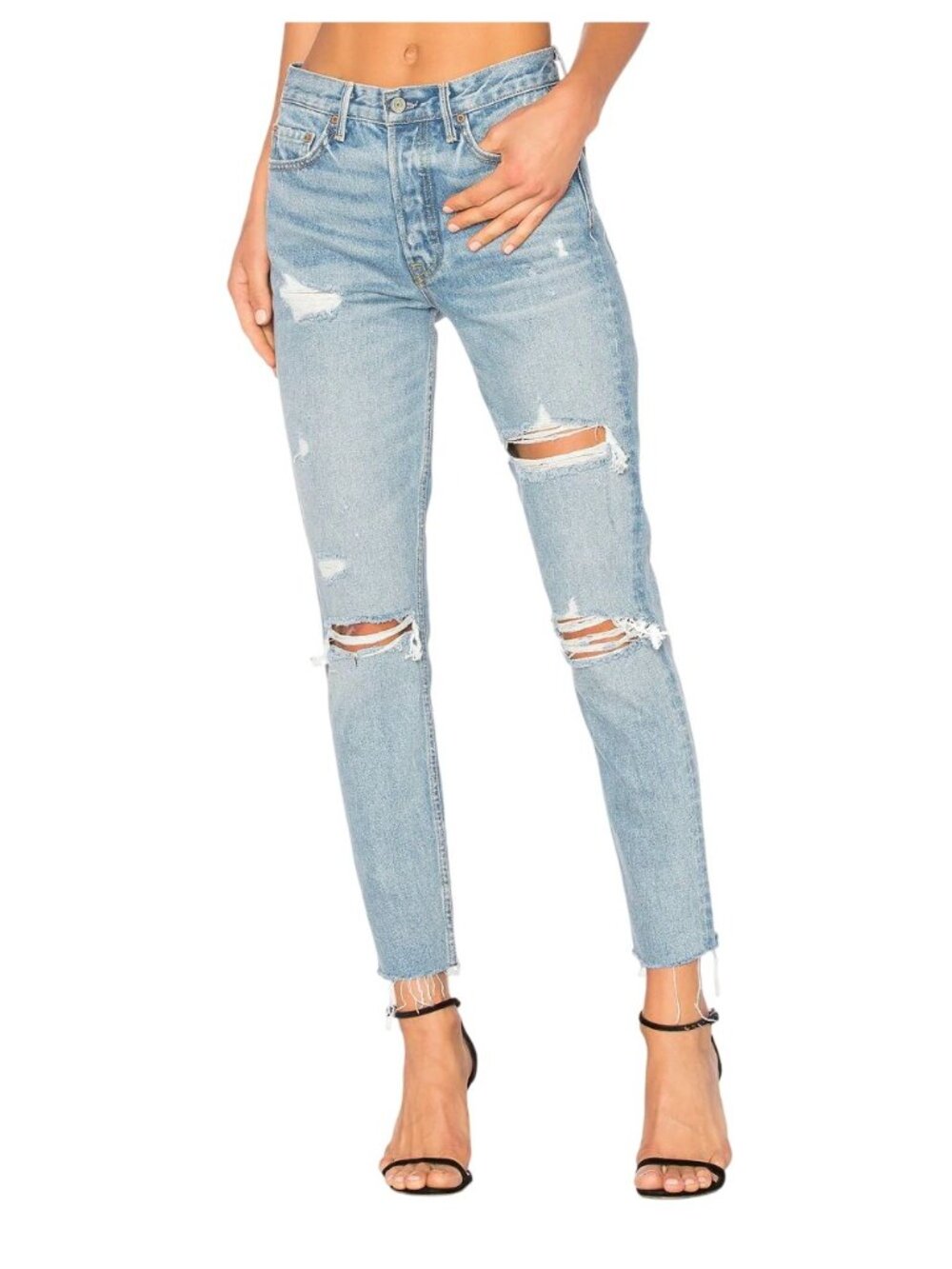 GRLFRND Karolina High-Rise Distressed Skinny Jeans in A little more love- Size 2